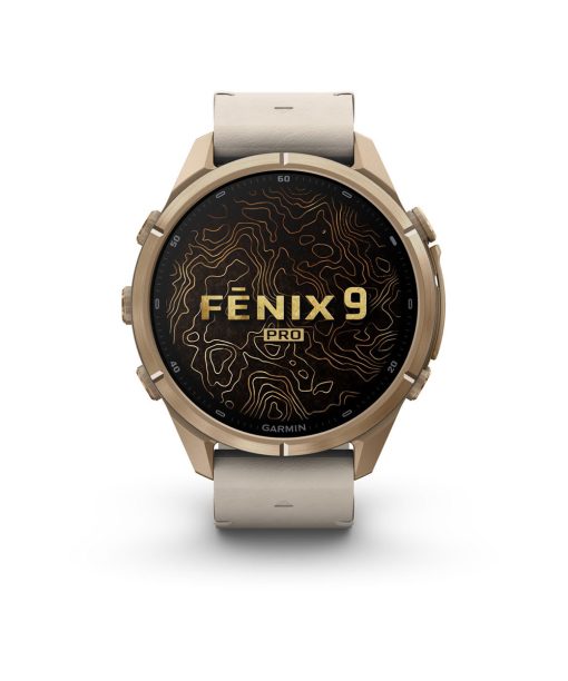 Alternative view of Garmin fēnix® 9 Pro – inReach®, 43mm - Gulloker titan med benhvit skinnrem