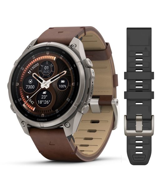 Garmin fēnix® 9 Pro – inReach®, 47mm - Titan med valnøttfarget skinnrem