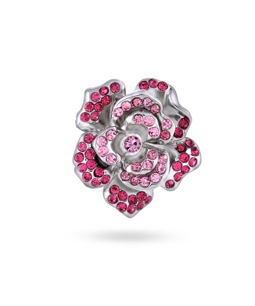 Blomsterbrosje med rosa krystall