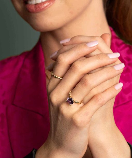 Ring i gull med syntetisk alexandritt - Bilde 2