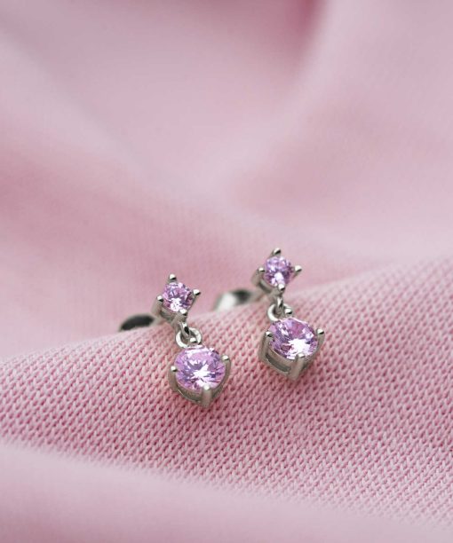 Øredobber i sølv med rosa zirkonia - Bilde 2