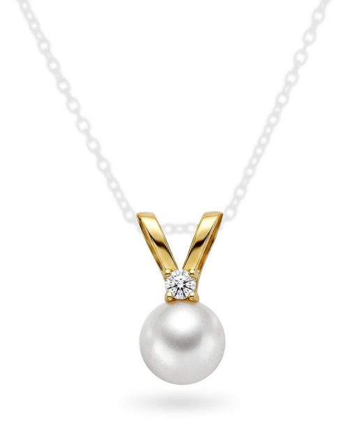 Anheng i gult gull med perle og diamant 0,05 ct W/SI
