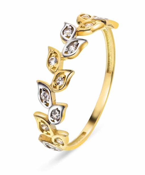 Ring i gull med zirkonia blader