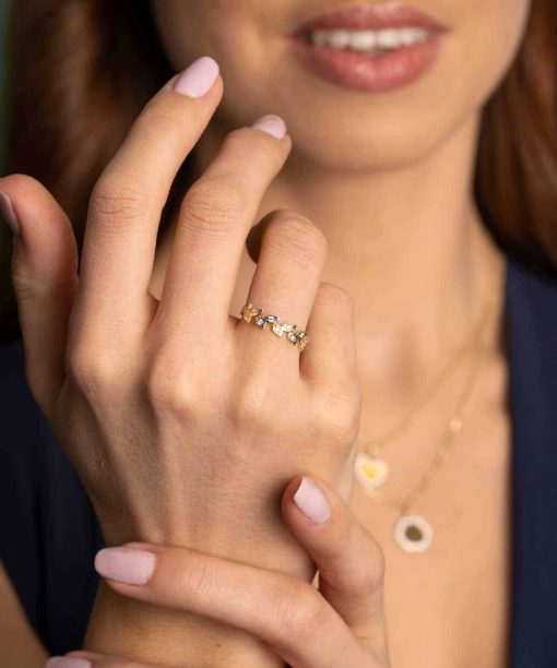 Ring i gull med zirkonia blader - Bilde 2
