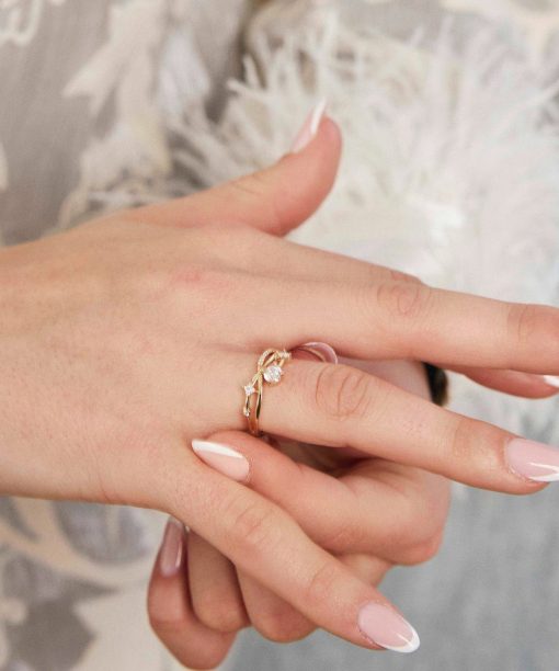 Ring i gult gull med zirkonia, 1,1 mm - Bilde 2