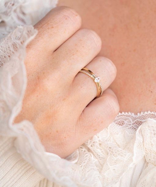 Ring i gult gull med zirkonia, 1,4 mm - Bilde 2