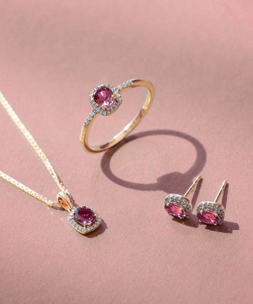 Anheng i gult gull med diamanter og rosa turmalin - Bilde 3