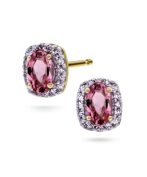 Øredobber i gult gull med diamanter 0,08 ct W/P og turmalin