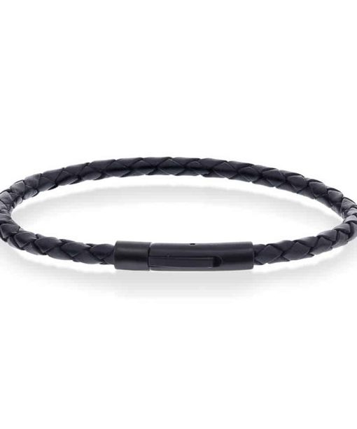 Armbånd i stål og sort skinn