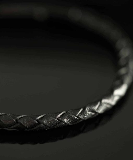 Armbånd i stål og sort skinn - Bilde 3