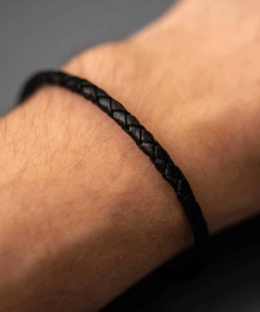 Armbånd i stål og sort skinn - Bilde 4