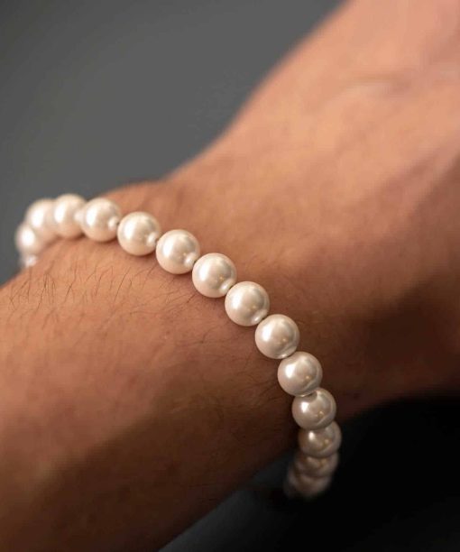 Armbånd i stål med hvite perler - Bilde 4