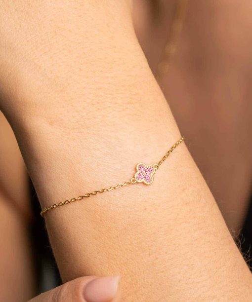 Armbånd i sølv med rosa zirkonia kløver - Bilde 2