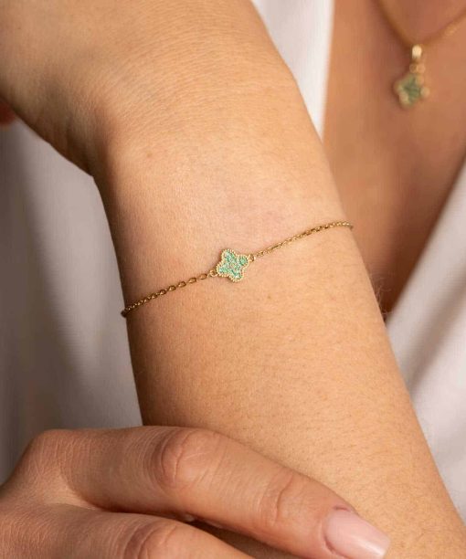 Armbånd i sølv med grønn zirkonia kløver - Bilde 2