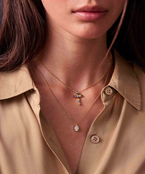 Sif Jakobs Necklace Belluno Croce  - 18k Gold Plated, With Multicoloured Zirconia - Bilde 2