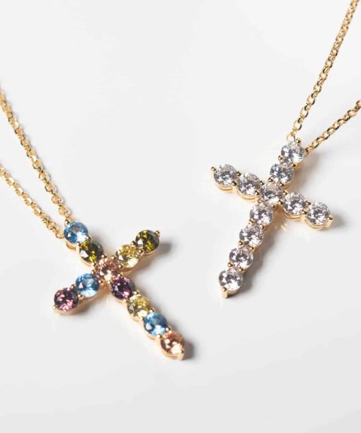 Sif Jakobs Necklace Belluno Croce  - 18k Gold Plated, With Multicoloured Zirconia - Bilde 3
