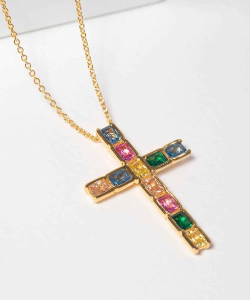 Sif Jakobs Necklace Roccanova Croce - 18k Gold Plated, With Multicoloured Zirconia - Bilde 3