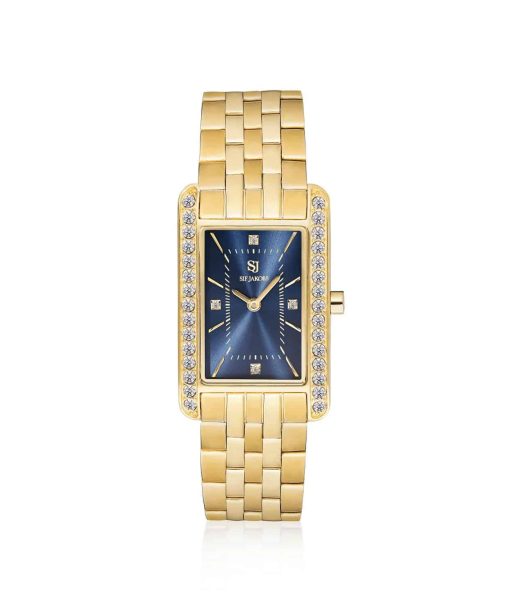 Sif Jakobs Watch Martina - Gold Plated Stainless Steel With Dark Blue Sunray Dial And White Zirconia
