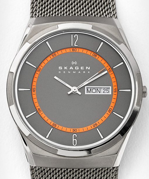 Alternative view of Skagen Melbye Titanium and Charcoal Steel Mesh Day-Date Watch - SKW6007