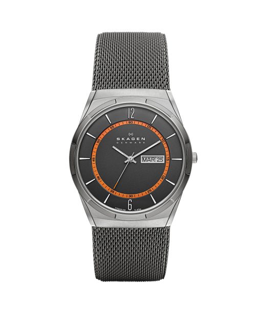 Skagen Melbye Titanium and Charcoal Steel Mesh Day-Date Watch - SKW6007
