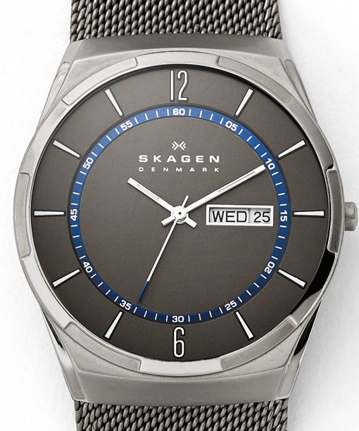 Alternative view of Skagen Melbye Titanium and Charcoal Steel Mesh Day-Date Watch - SKW6078