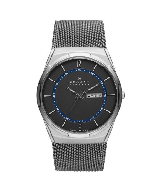 Skagen Melbye Titanium and Charcoal Steel Mesh Day-Date Watch - SKW6078