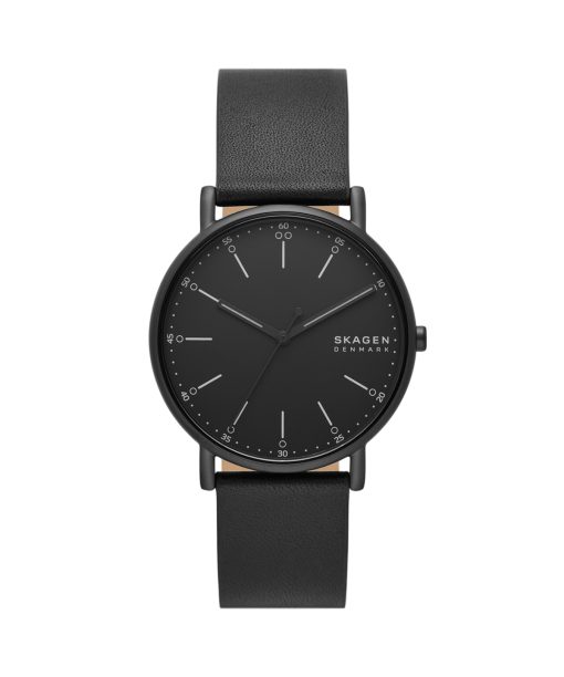Skagen Signatur Three-Hand Black Leather Watch - SKW6902