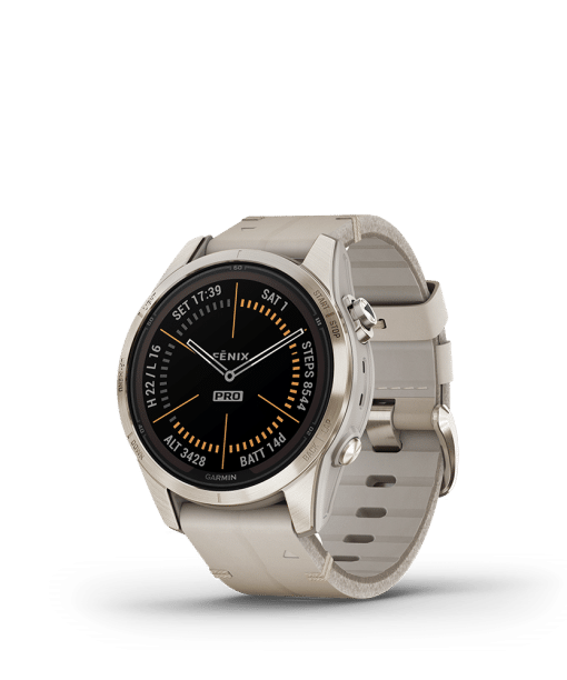Alternative view of Garmin fēnix 7S Pro – Sapphire Solar Edition, Soft Gold, Leather